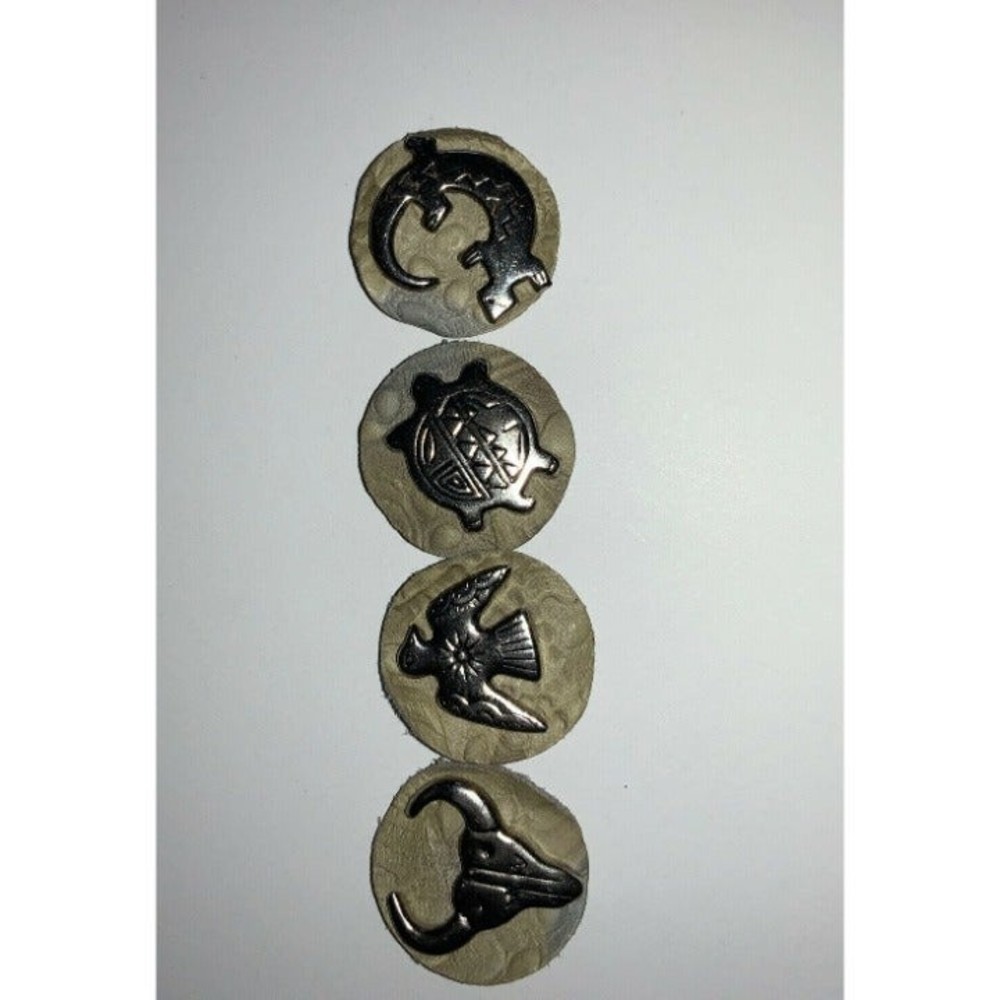 Western Fetish Button Covers Leather Backed Set Of 4 Excellent EUC
